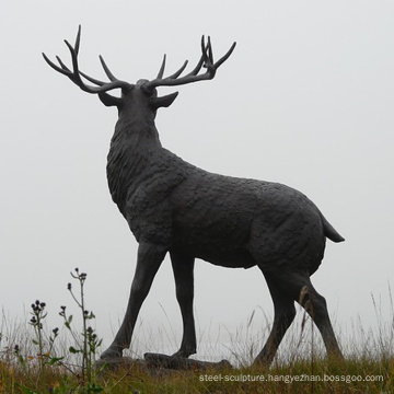 outdoor garden decoration metal craft life size black deer statue for sale